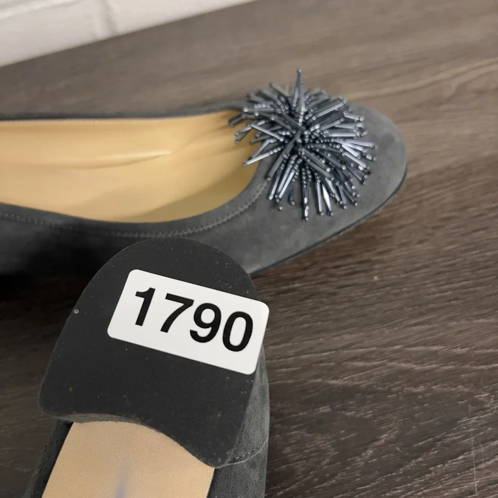 Sesto Meucci Gray Suede Beaded Pumps Women's Size 9M Italy Low Block Heel‎ Shoes